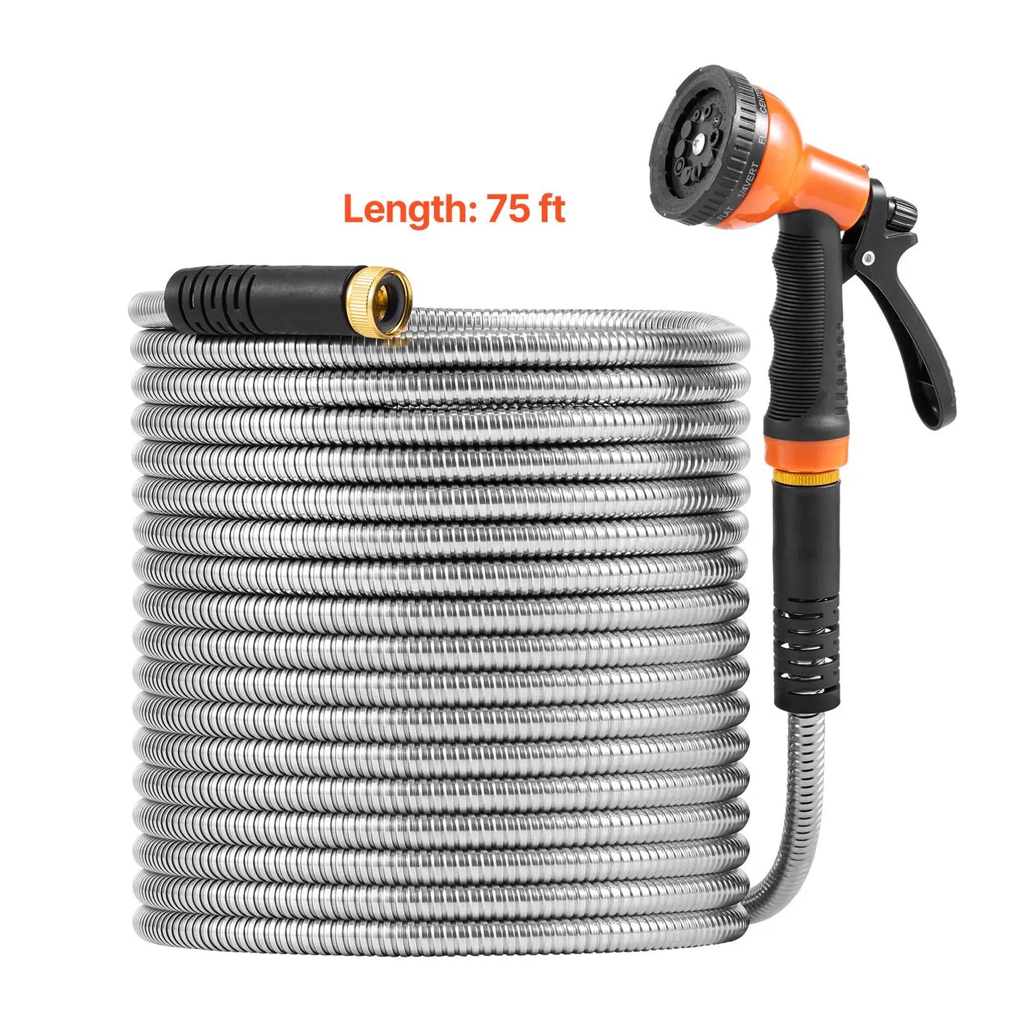 Metal Garden Hose 75 ft, Rust Proof Stainless Steel Water Hose, Heavy Duty Backyard Hose with 10 Function Nozzle, No-Kink & Flexible Water Pipe, Lightweight Metal Hose for Yard, Outdoor