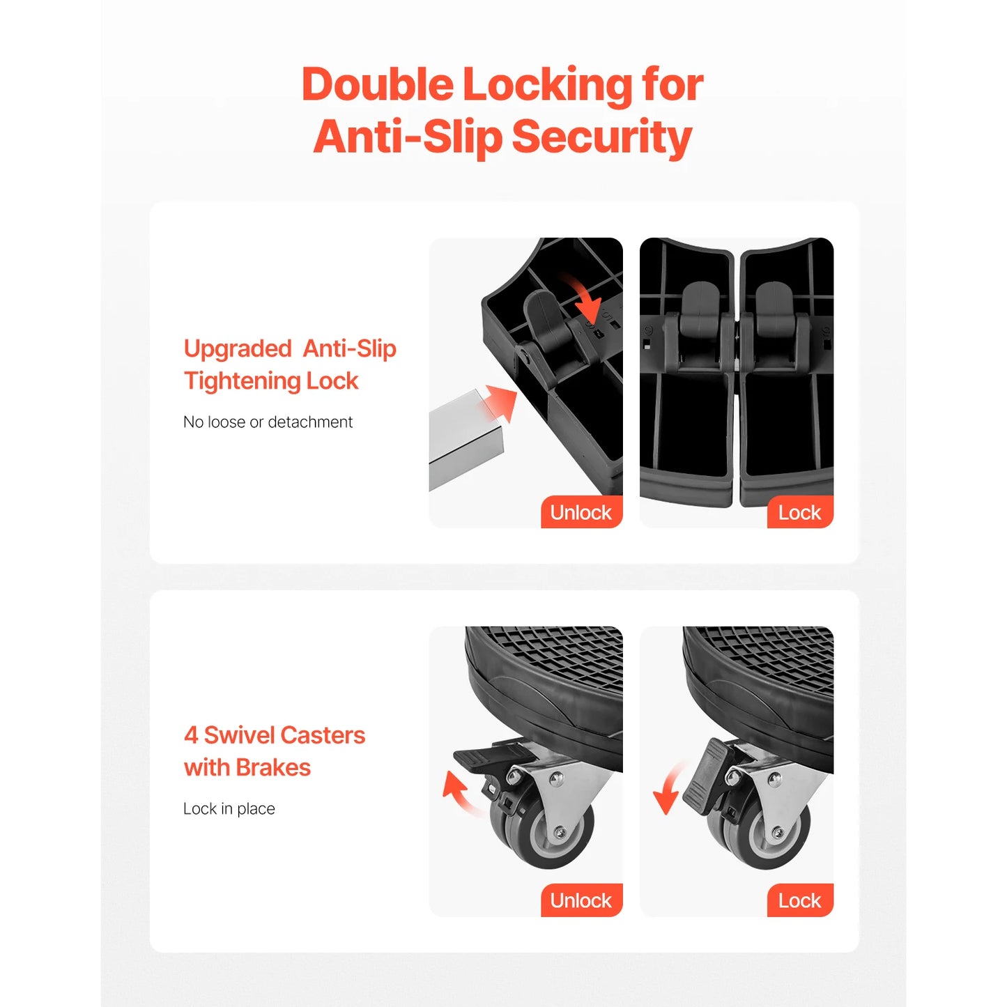SucceBuy 1/2Packs Trash Can Dolly 400 lbs Round Roller Base 15-22.8in Adjustable with 4 Lockable Wheels Plant Caddy Rolling Cart
