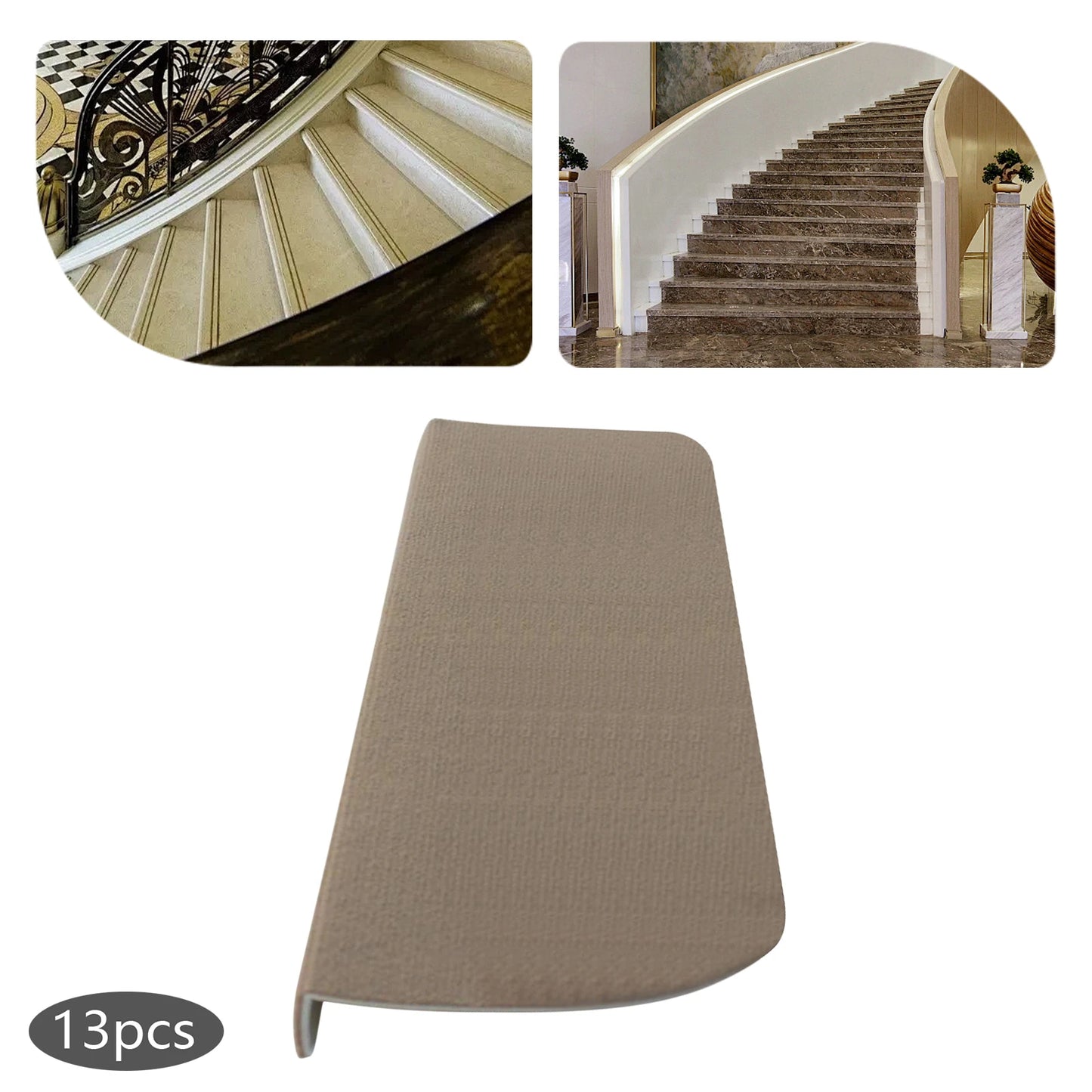 13PCS Carpet Stair Treads Mat 55*24cm Beige Stair Non-slip Carpet Mat Protection Cover Pad for Hallway Children's Bedroom