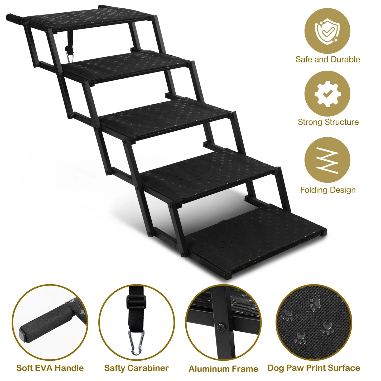 Adjustable Foldable Dog Stairs Set - Stainless Steel Pet Steps for Cars, Trucks & SUVs, Ideal for Medium & Large Breeds