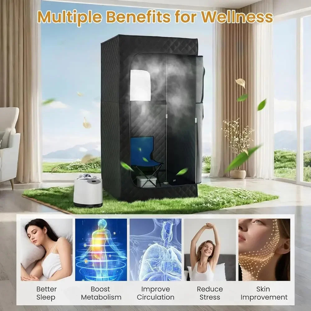 Portable Home Steam Sauna Tent with 1200W Heater, Adjustable Temp, Remote, 99-Min Timer, 35x35x71