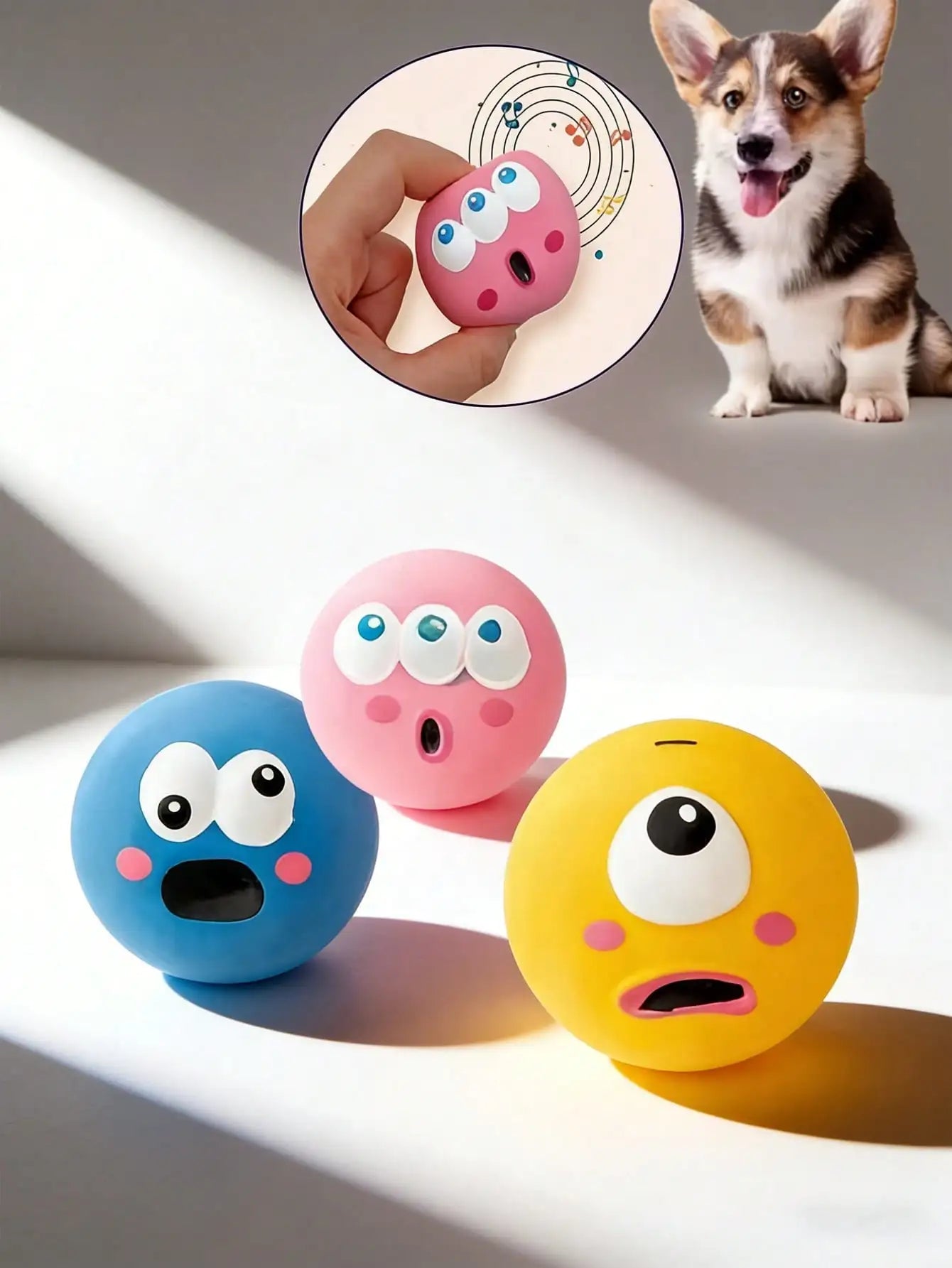 1pc/3pcs Squeaky Dog Toy, Cute Big Eyes Design, Durable Rubber Dental Cleaning Ball, Interactive Training Toy, Indoor & Outdoor Use, Suitable For Small Dogs, Soft & Fun