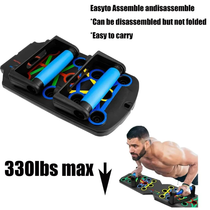 Foldable Push Up Board with Resistance Bands, Multifunctional Pushup Bars, Portable Home Gym Workout Equipment, Target Chest Back Shoulder Triceps Muscle Training System for Men Women