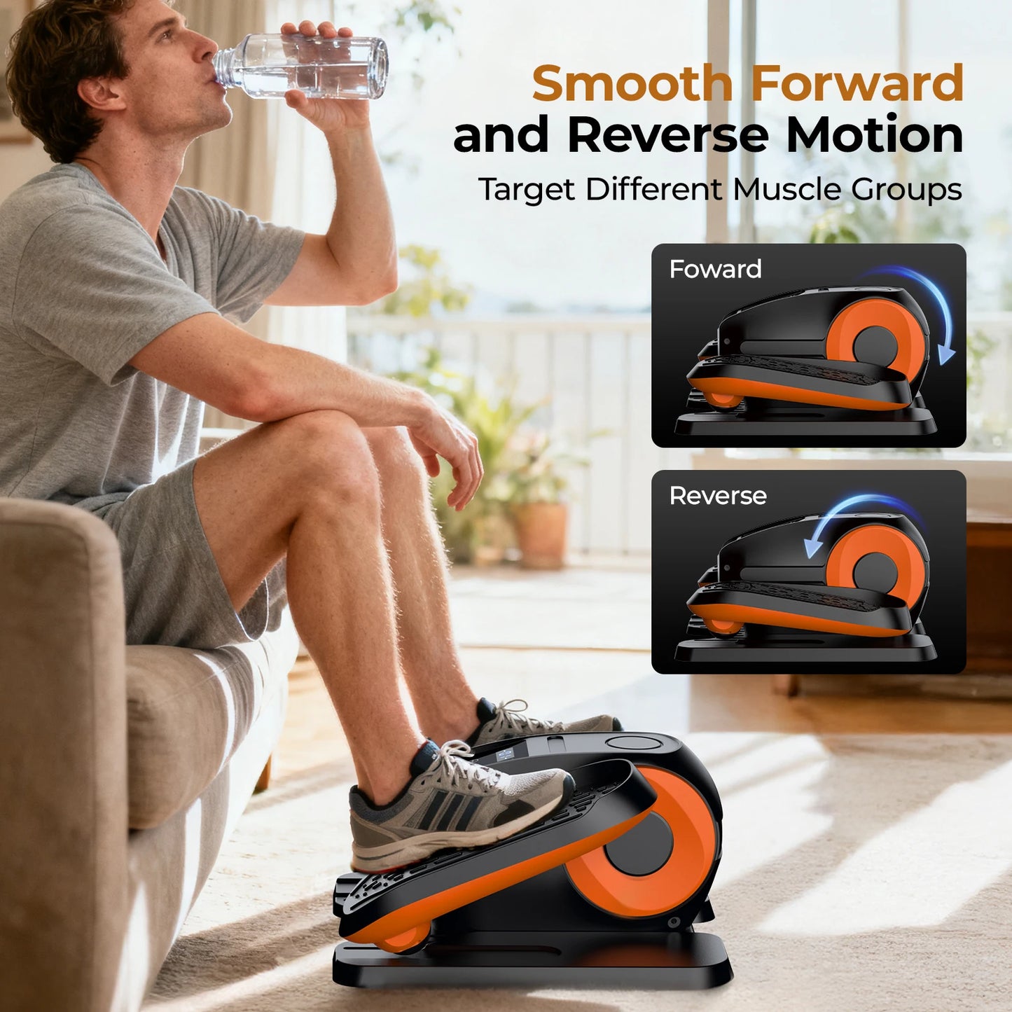 Under Desk Elliptical Machine, 3 Smart Modes 12 Adjustable Speed, Portable Quiet Seated Elliptical Leg Exerciser for Home Office