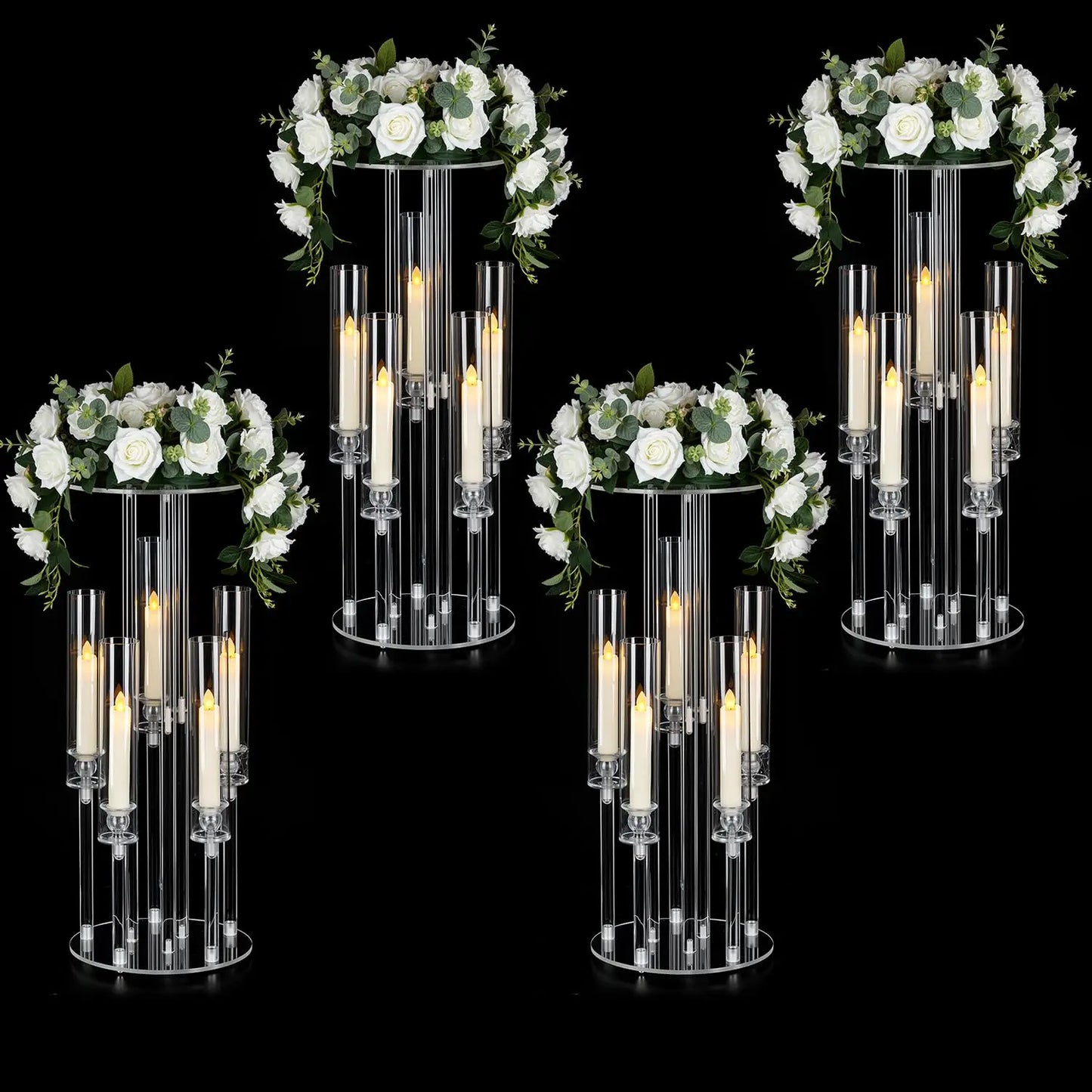 2PCS Acrylic Candelabra 5 Arm Clear Centerpiece for Wedding Table | Crystal Candle Holder with Lampshade for Birthday Christmas Party Home Decor