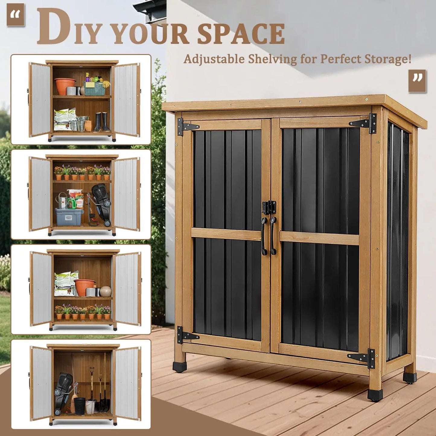 Petscosset Outdoor Storage Shed, Garden Storage Cabinet