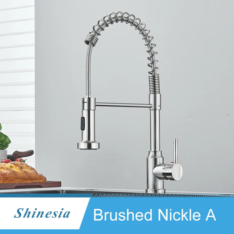 Shinesia Black Kitchen Faucet Stainless Steel Mixer Tap 360 Degree Rotation Stream Sprayer Nozzle Kitchen Sink Hot Cold Taps