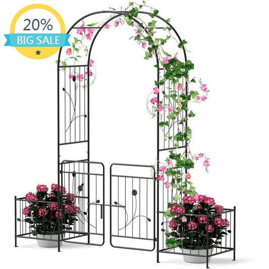 86-inch Metal Garden Arbor with Planter, Climbing Plants Support, and Wedding Archway for Outdoor Decor