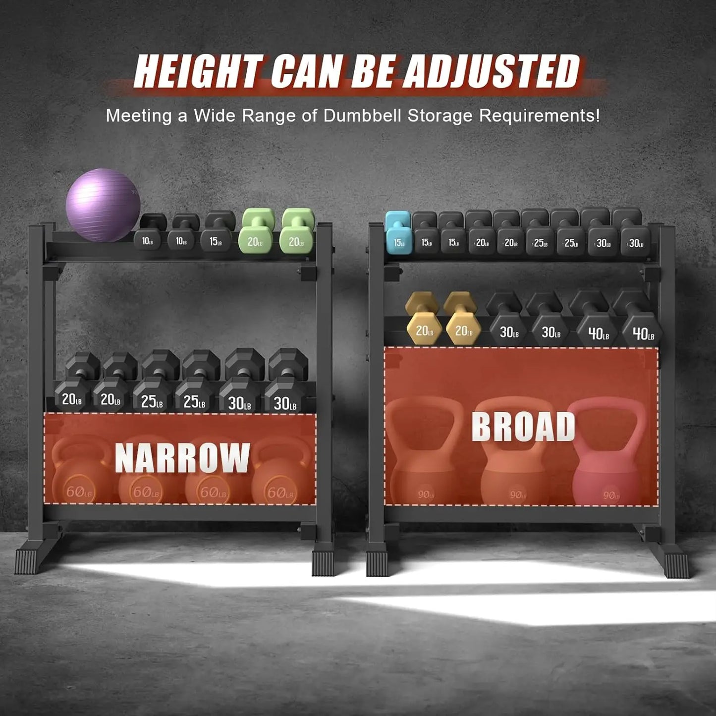 Adjustable 3-Tier Dumbbell Rack, Heavy-Duty Weight Stand for Home Gym with 1100LB Capacity