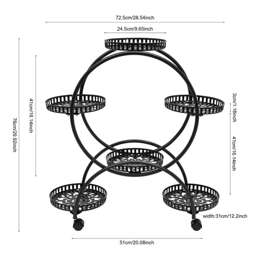 4-Tier Plant Stand with Wheels, Multi-Tiered Plant Display Shelf with 6 Trays, Staggered Plant Holder for Balcony Garden