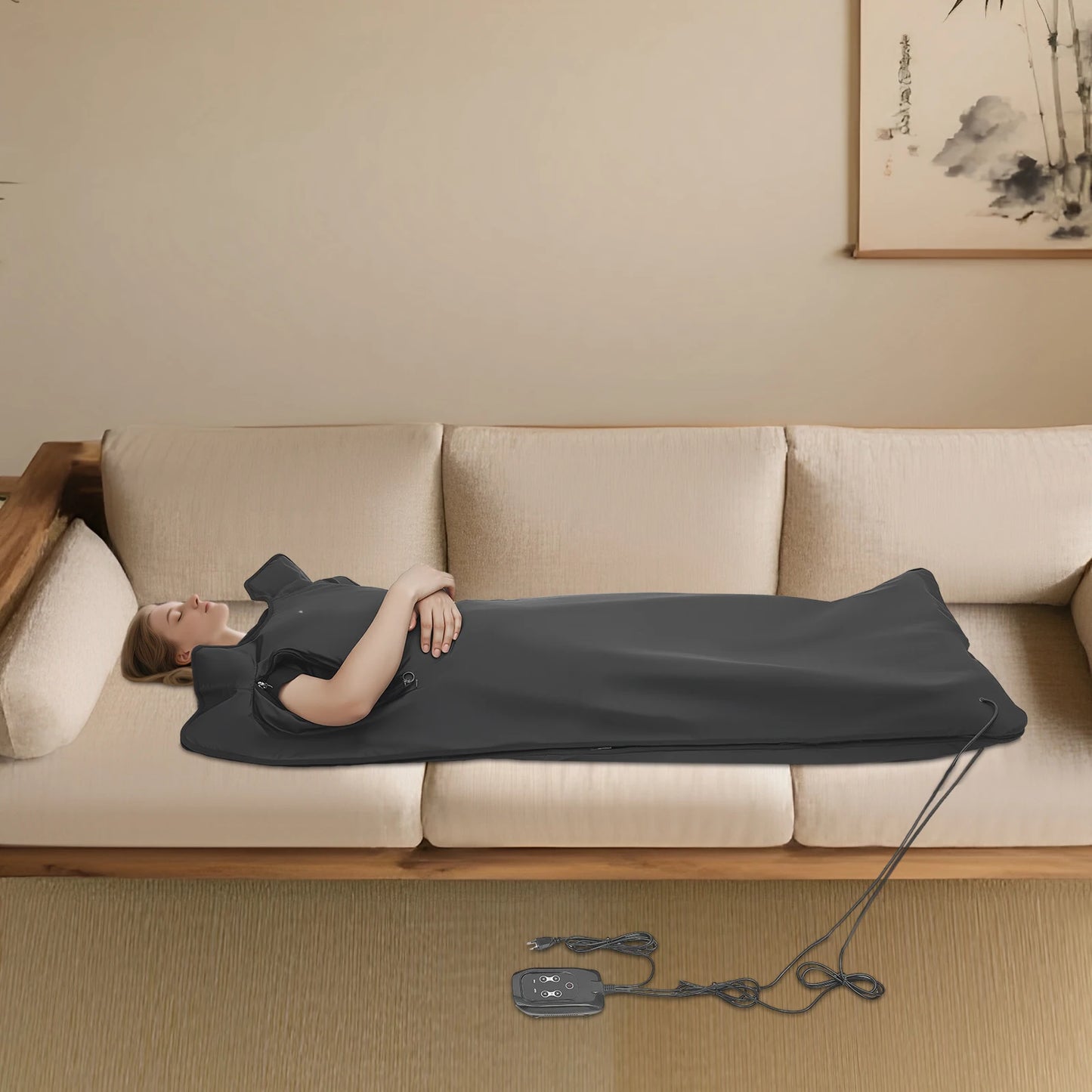 Portable Folding Sauna Blanket 180*80cm, 500W Timeable Heating Blanket Sweat Steam Bag with Remote for Detox Spa Fatigue Relief