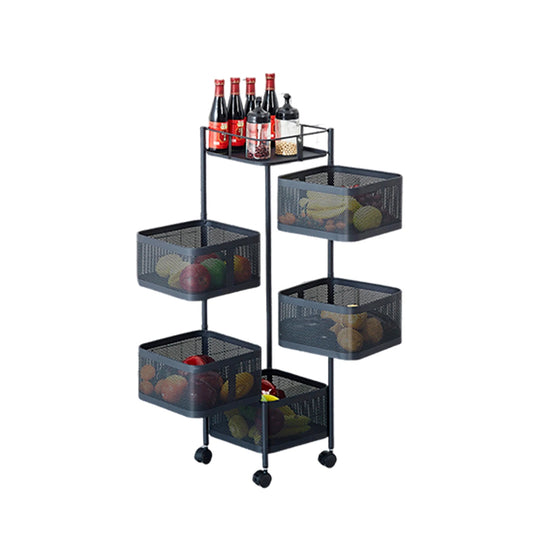 Five Layers 360 Degree Rotatable Trolley Storage Rack, Carbon Steel Storage Rack, Kitchen Vegetable Rack, Snack Storage Rack