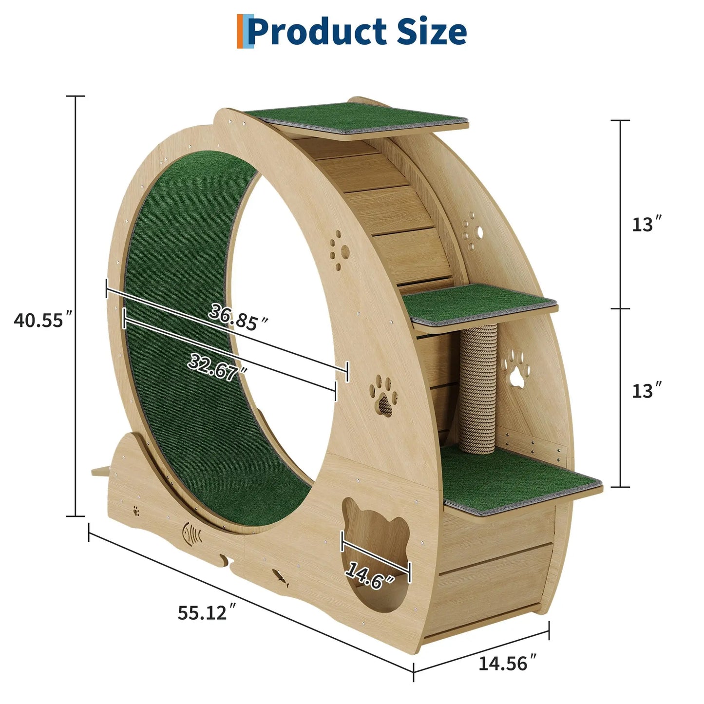 6-in-1 Multifunctional Cat Exercise Wheel Quiet Large Cat Treadmill With Bowls Scratch Post Detachable Carpet Cats Running Wheel