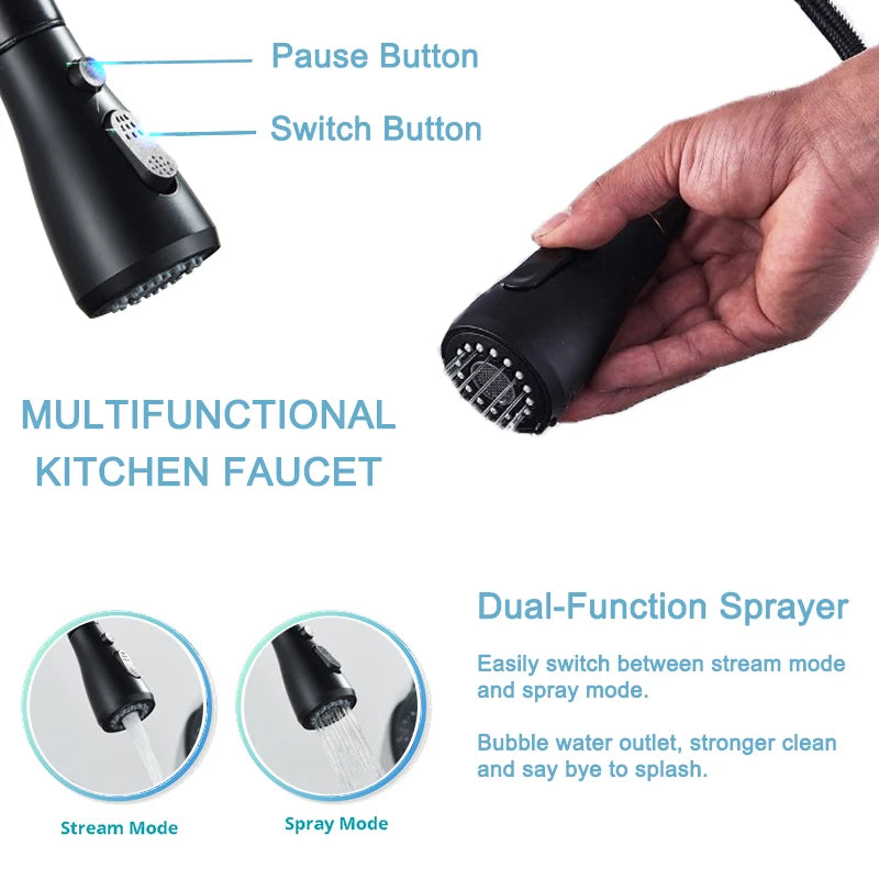 Shinesia Touch Sensor Filter Kitchen Faucet Gourmet Pull Out Pure Water Tap Dual Handle Black Kitchen Sink Mixer