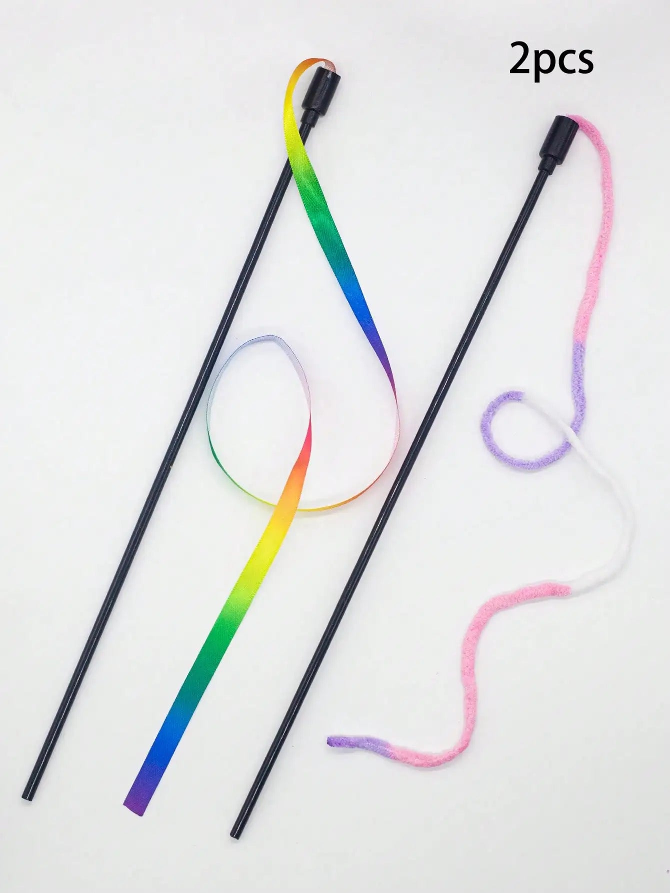 2pcs Playful Cat Wand Toy With Colorful Ribbons For Pet Entertainment