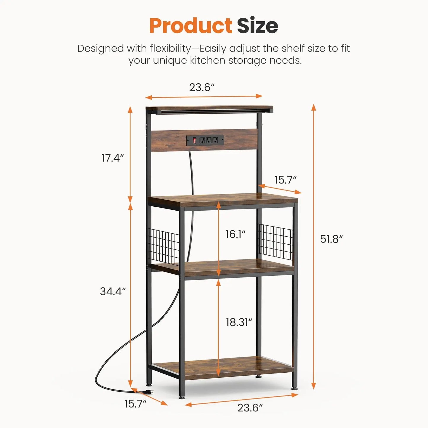 JHK 31.5 Inch Kitchen Bakers Rack with Power Outlet Coffee Bar Table 4 Tiers Microwave Oven Stand Adjustable Storage Shelf