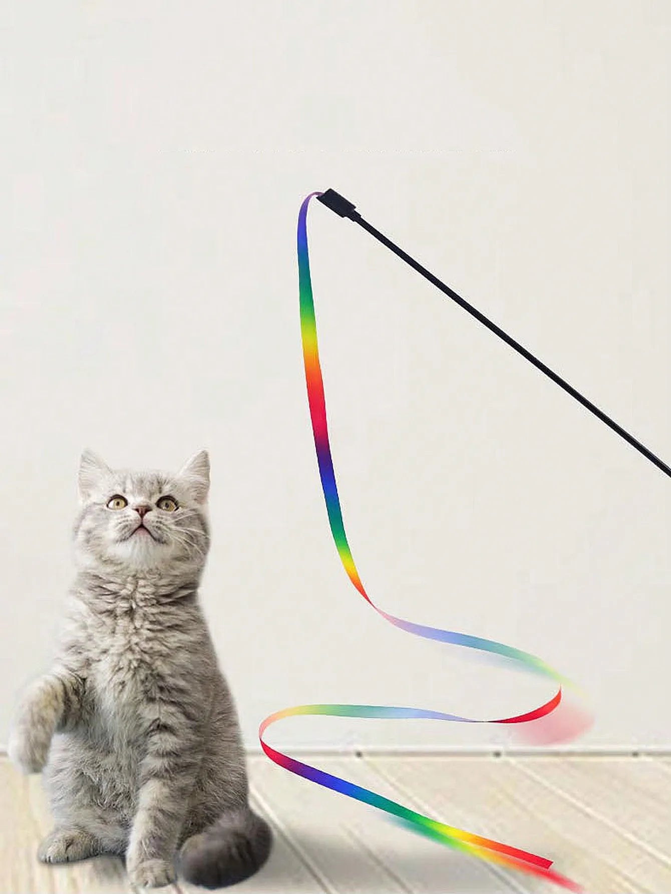 2pcs Playful Cat Wand Toy With Colorful Ribbons For Pet Entertainment