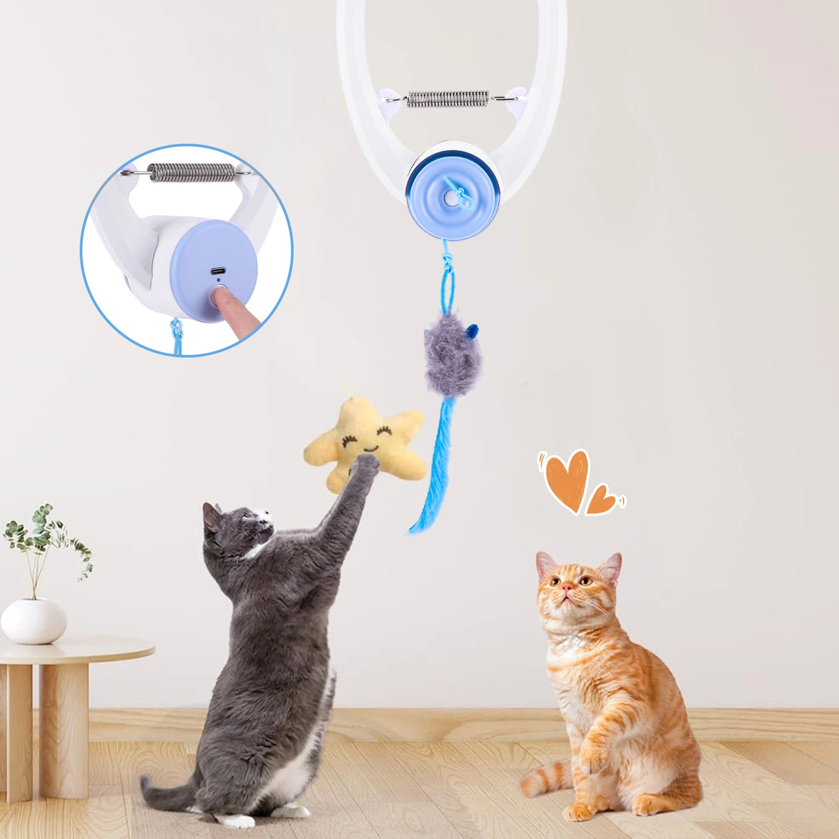 Automatic Retractable Cat Toys Door Hanging with 3 Catnip Mice Teaser Electronic Self Play Feather Cat Interactive Toy Cat Tease