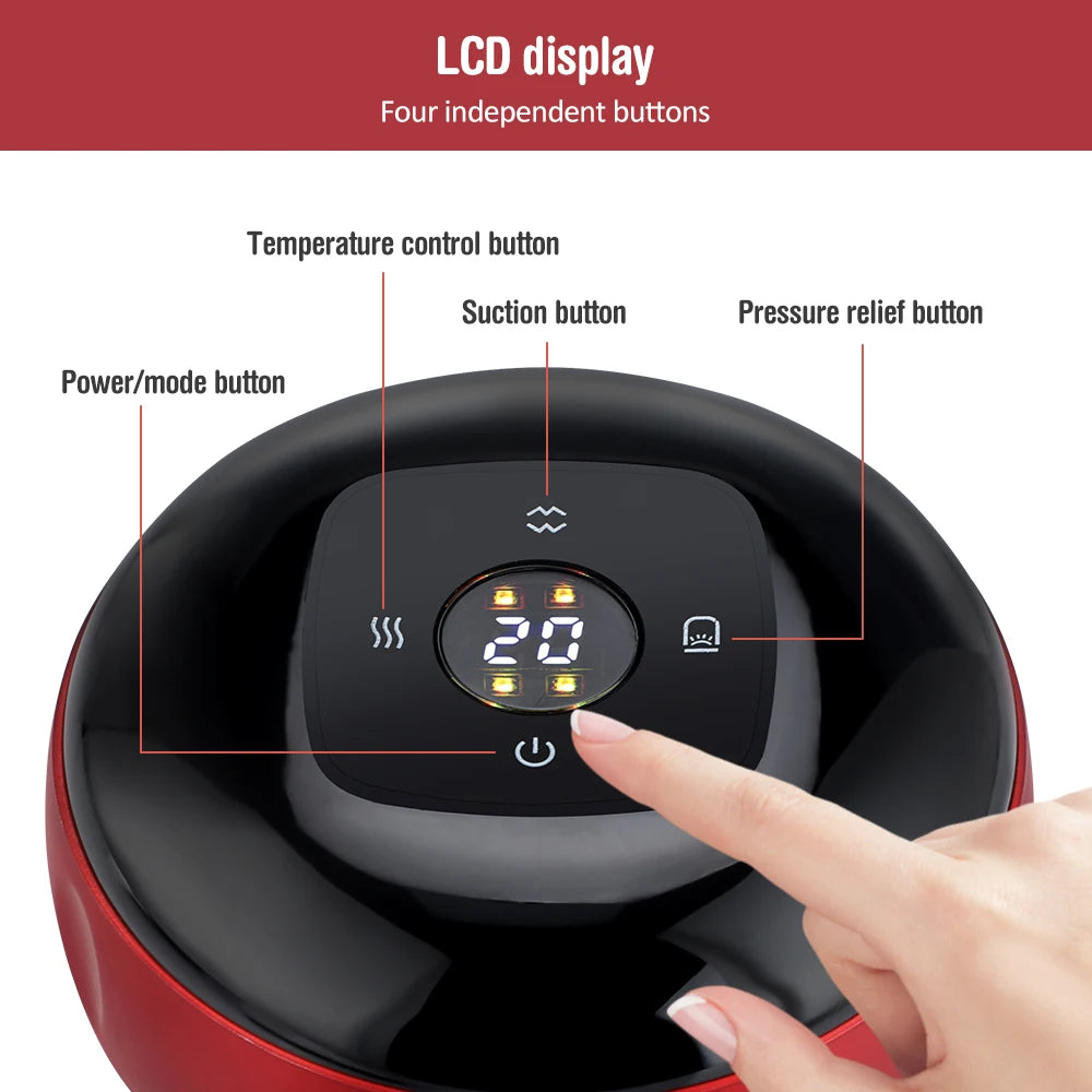 Rechargeable Smart Cupping Device, 12 Adjustable Suction Levels with LCD Display, Electric Heating Vacuum Massage Cup for Body Relaxation