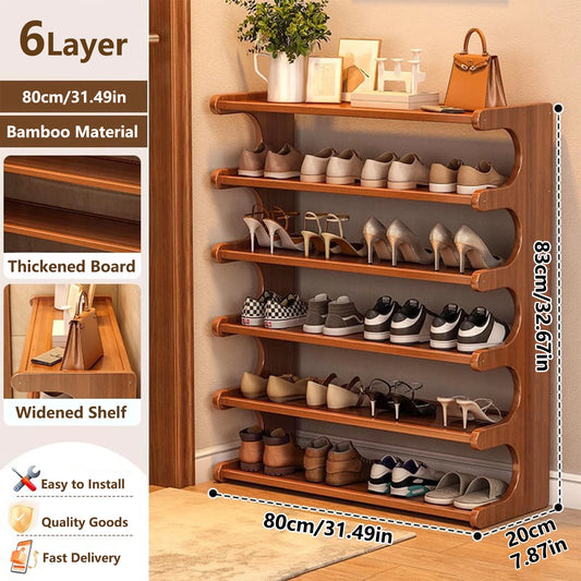 5/6-layer practical storage rack, shoe rack, space-saving design, multi-layer independent storage rack, wood grain finish, easy