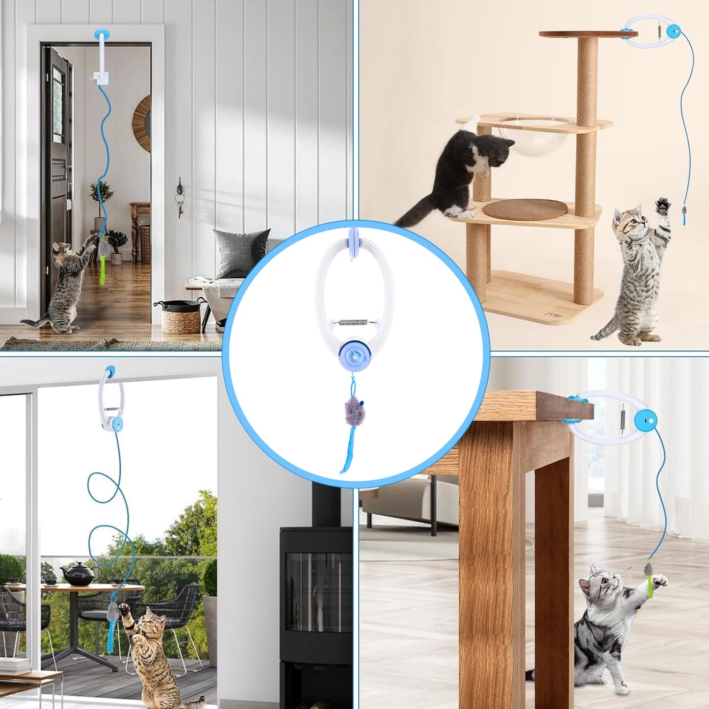 Automatic Retractable Cat Toys Door Hanging with 3 Catnip Mice Teaser Electronic Self Play Feather Cat Interactive Toy Cat Tease
