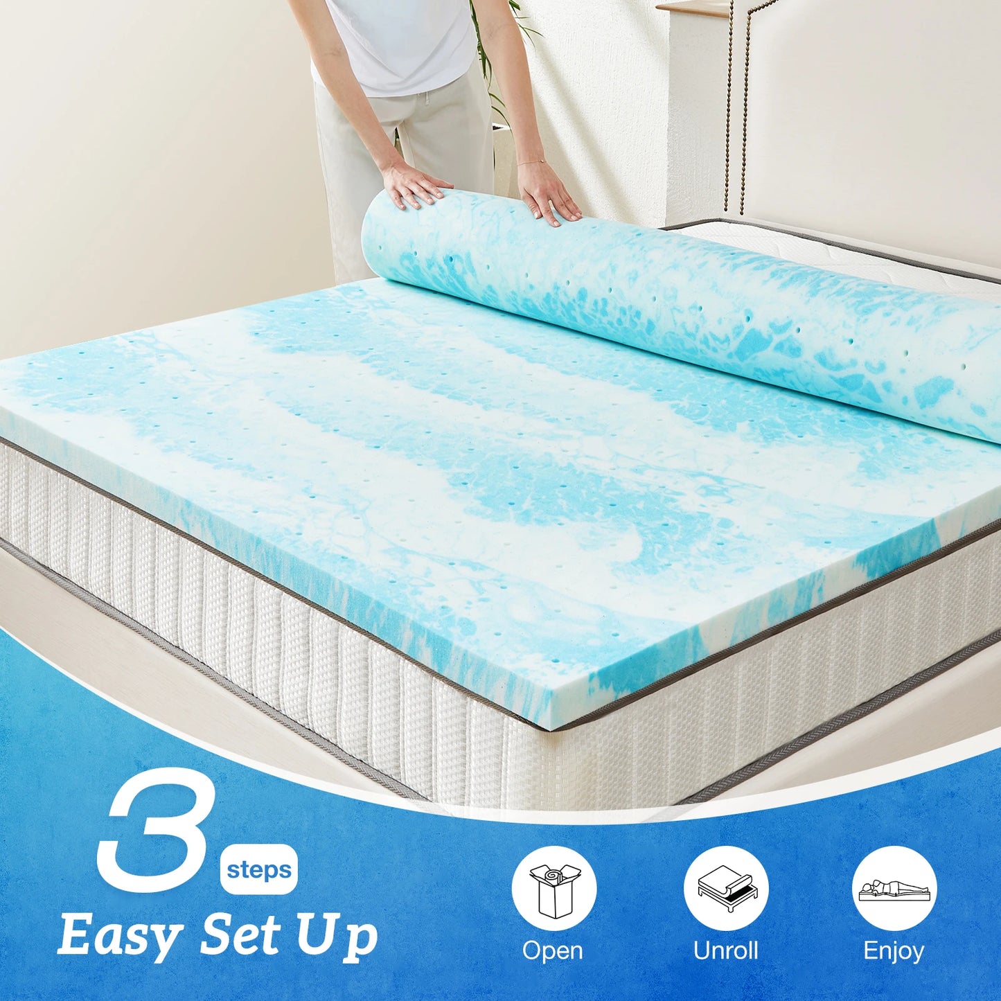 MCQ 2 Inch Soft Bed Mattress Full Size Memory Foam Gel Breathable Cooling Mattress Soft Bed Topper Home Bedroom Furniture