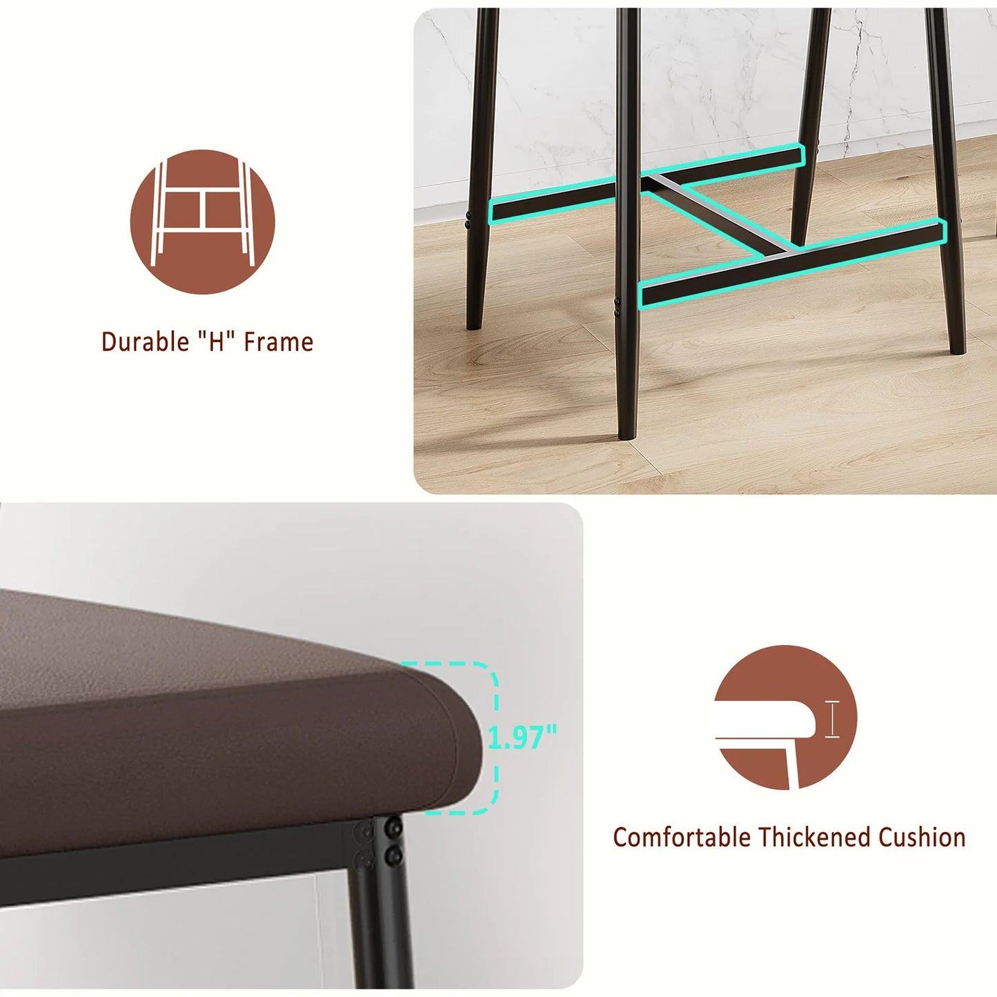 Set Of 4 Counter Height Bar Stools With Arms, Upholstered Back & Wide Seat, Metal Kitchen Island Bar Chairs With Footrest