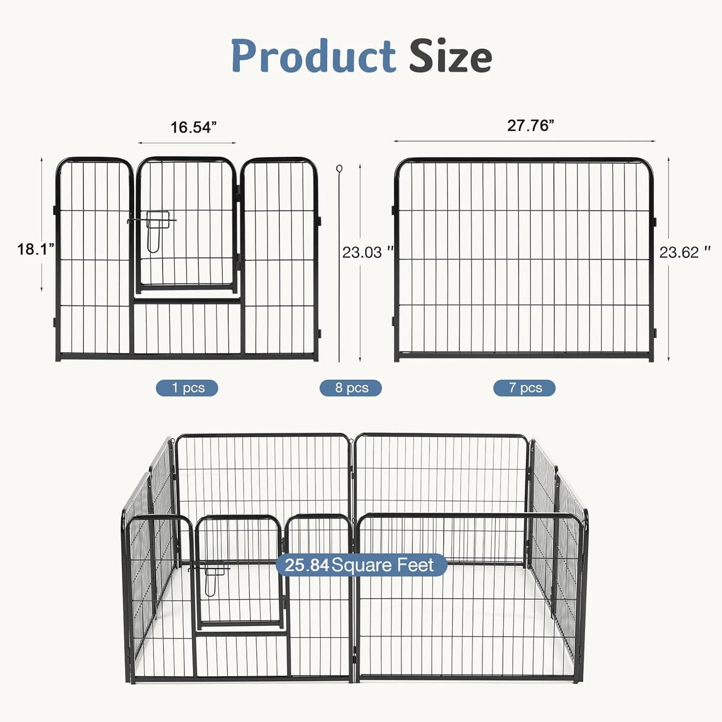 JHK Metal 8 Panels Dog Playpen Pet Fence 24 Inch to 32 Inch Foldable Large Dog Puppy Exercise for Yard Gate Camping Outdoor