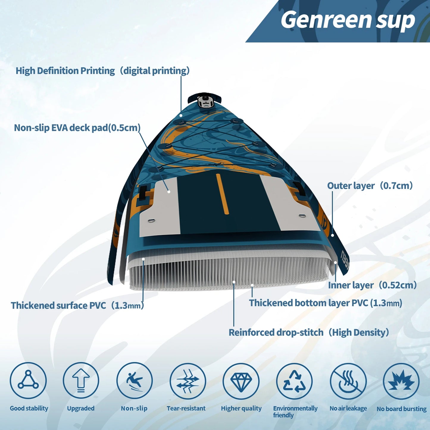 335*83*15cm Durable Inflatable Stand-Up Paddle Board for Surfing, Fishing, and Water Adventures