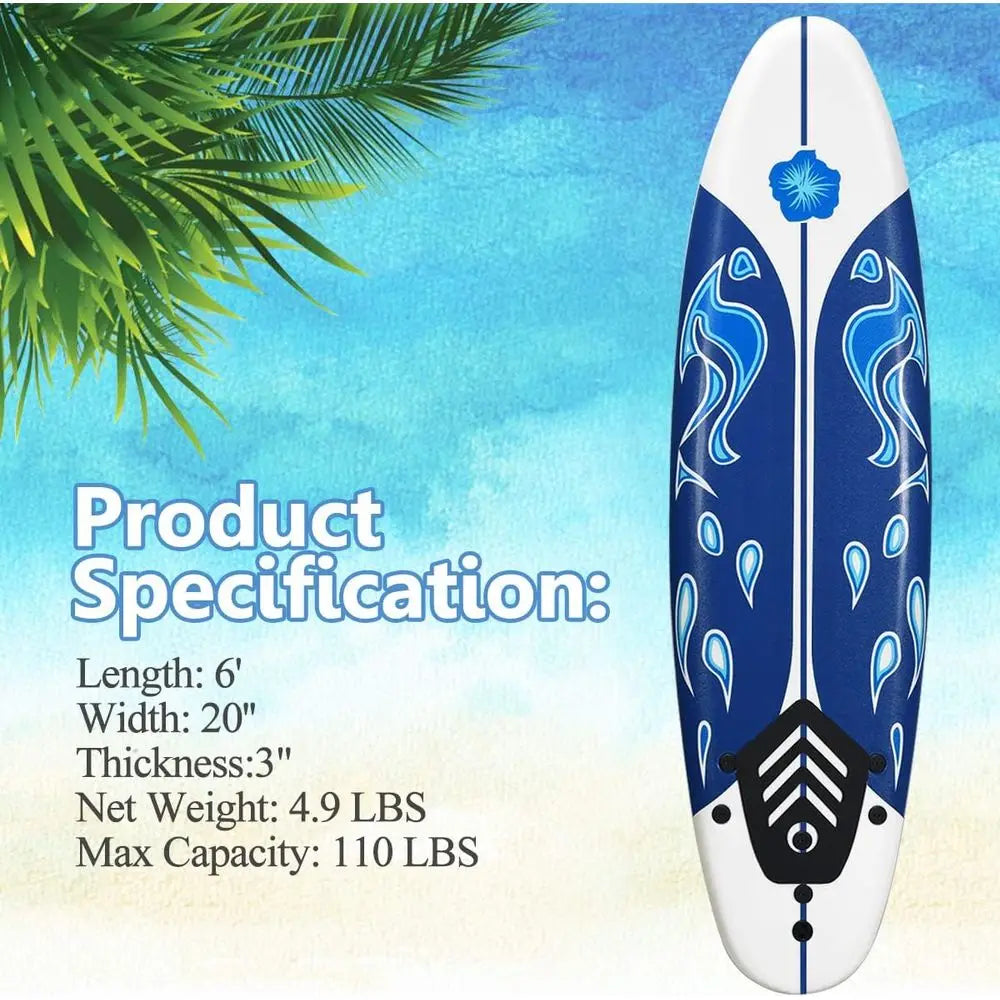 6' Beginner Surfboard for Beach Fun - Ideal for Kids, Youth, and Children with Removable Fins