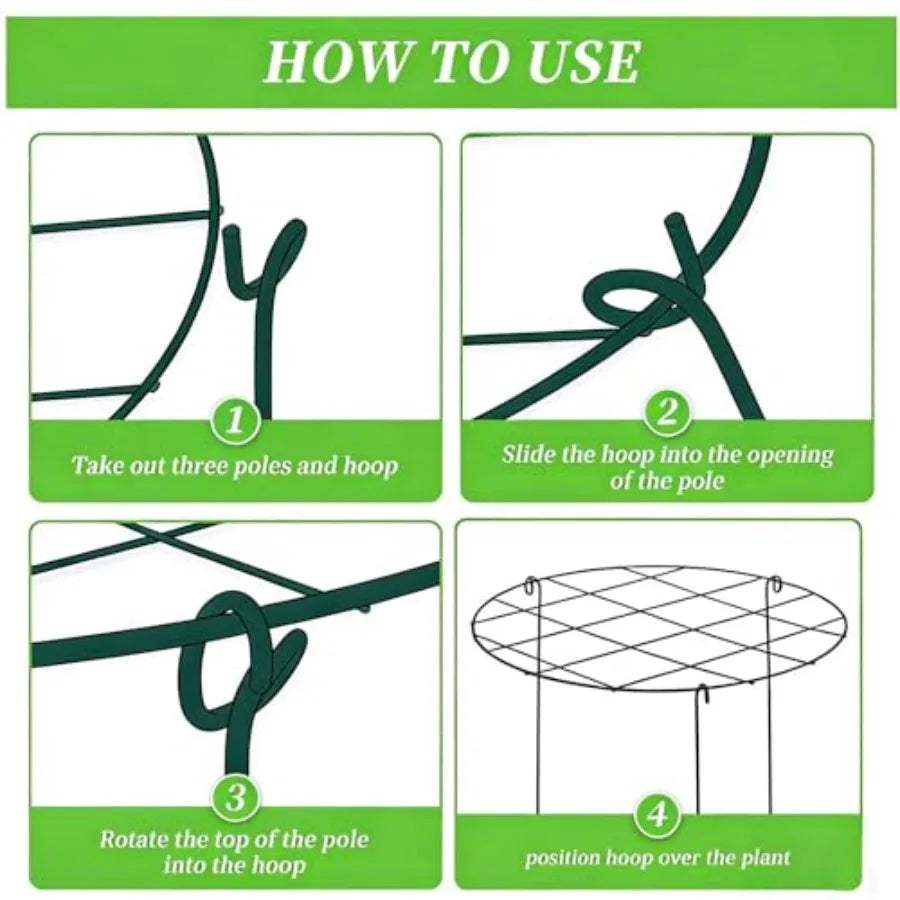 MTB Supply 10 Pack 16 x 24 inch Green Peony Cages for Outdoor Garden Use, Heavy-Duty Steel, Green, Rust-Resistant Support Hoops
