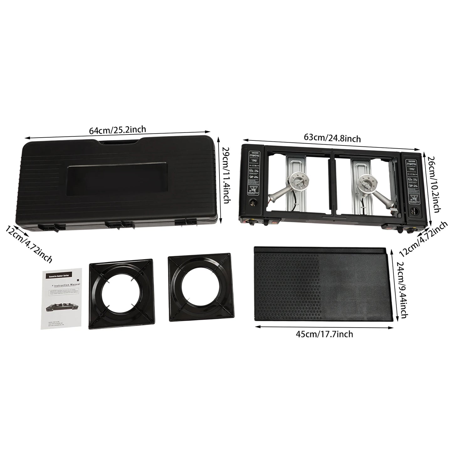 2 Burners Portable Camping Stove, Camping Stove with Baking Tray&Portable Case, 2500W Gas Stove 64*29*12cm