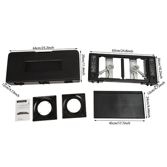 2 Burners Portable Camping Stove, Camping Stove with Baking Tray&Portable Case, 2500W Gas Stove 64*29*12cm