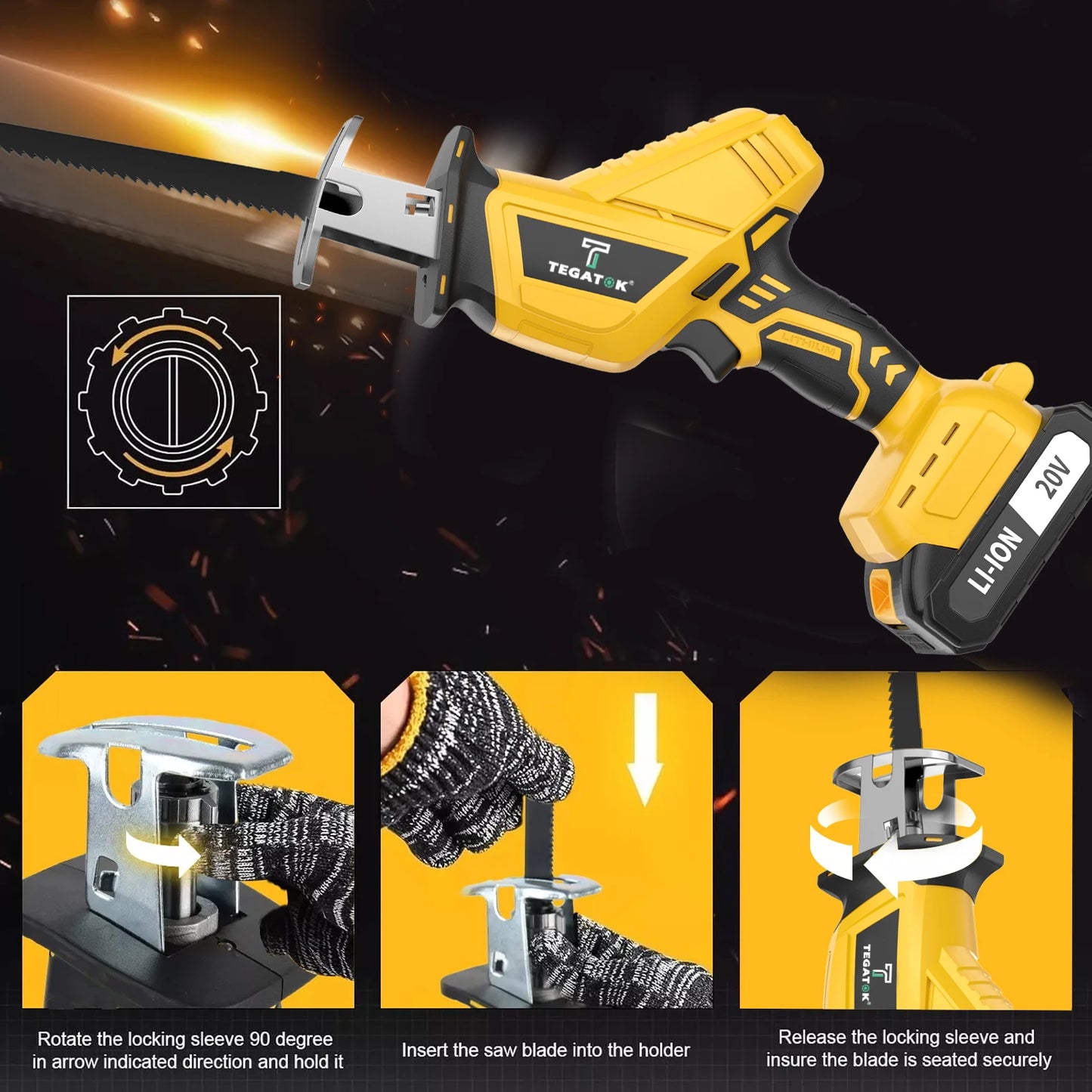 Cordless Reciprocating Saw Horse Knife Saw Cutting Tool Home DIY Wooden Metal PVC Pipe Cutting Tool 20V with Battery