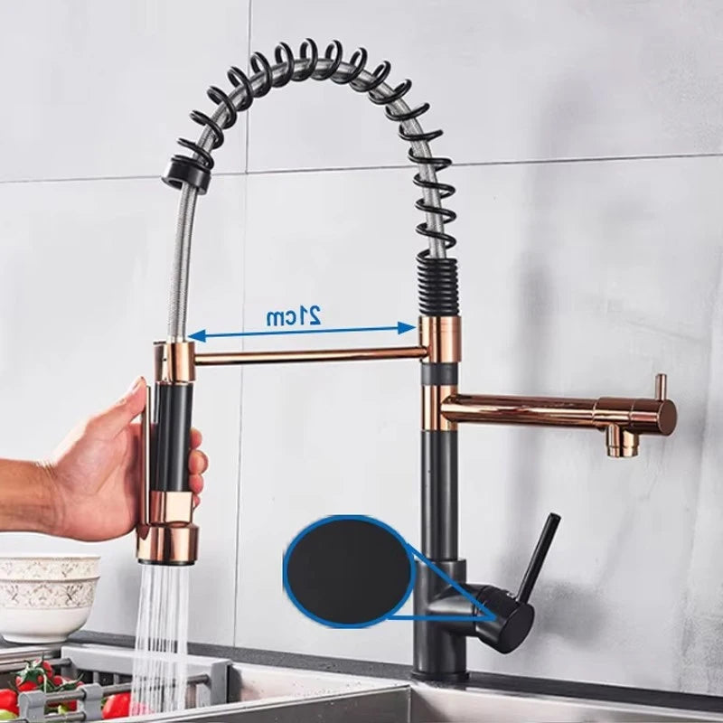 SHBSHAIMY Gold Spring Kitchen Faucets Pull Down Kitchen-Sink Crane Dual Swivel Spout Tap Hot Cold Water Mixer