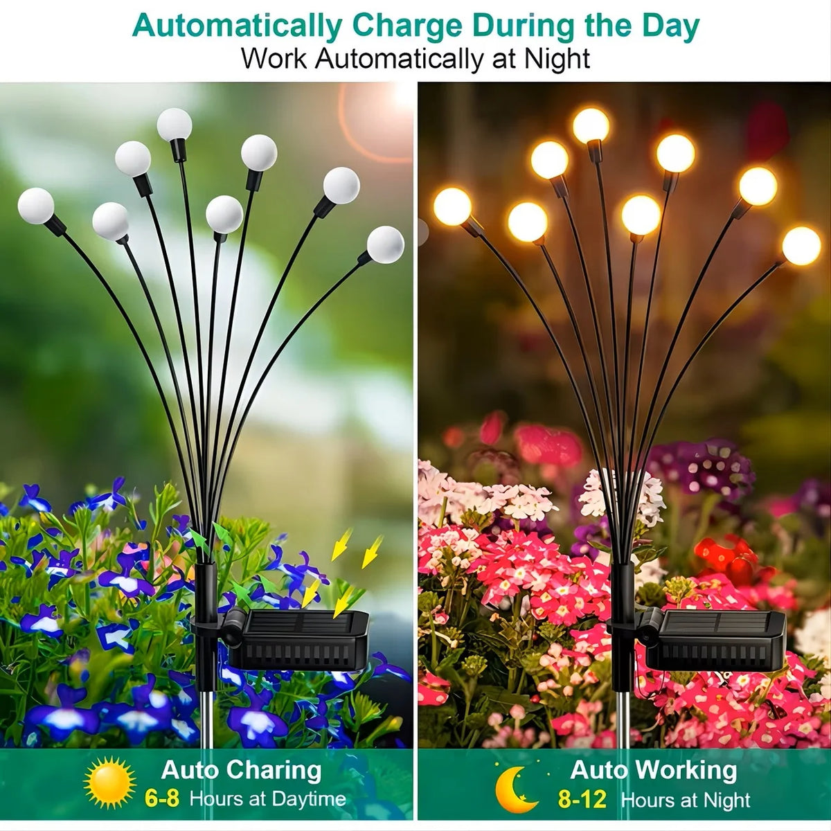 2026 Upgraded Solar Lights Outdoor, 8 Pack Solar Garden Lights with 2 Modes, Firefly Lights Outdoor Waterproof, Sway by Wind, Twinkle Firefly Light for Yard Patio Path Garden Decoration (Warm White)