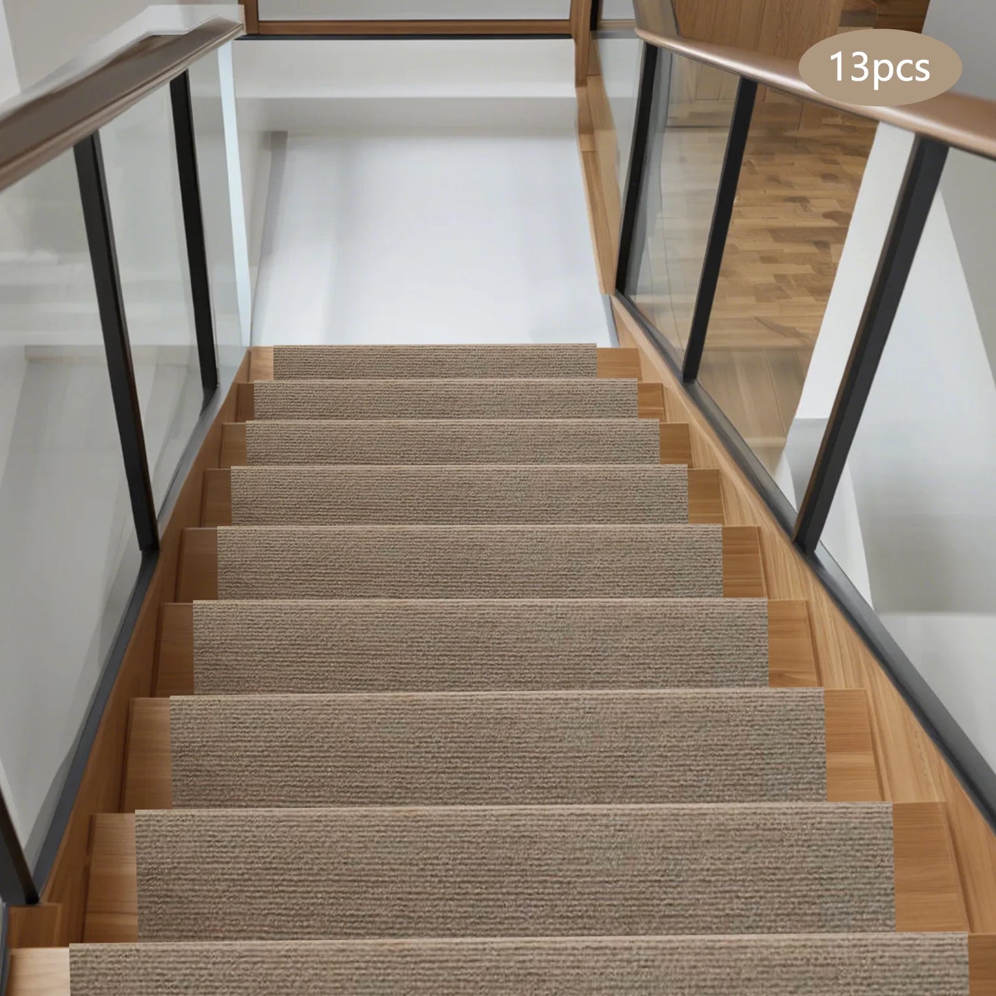 13PCS Carpet Stair Treads Mat 55*24cm Beige Stair Non-slip Carpet Mat Protection Cover Pad for Hallway Children's Bedroom