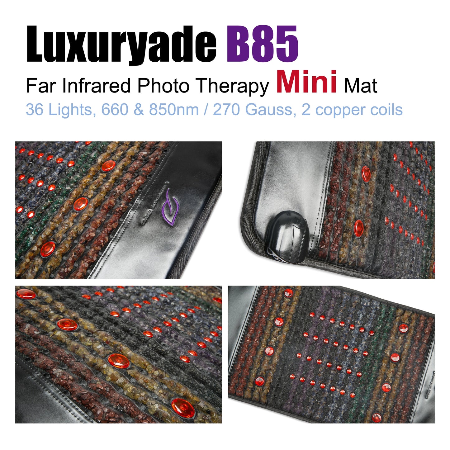 Luxuryade B85 Crystal Chakra Bio PEMF Mat Amethyst Photon Red Light Therapy Cushion Infrared Tourmaline Jade Massage Mattress