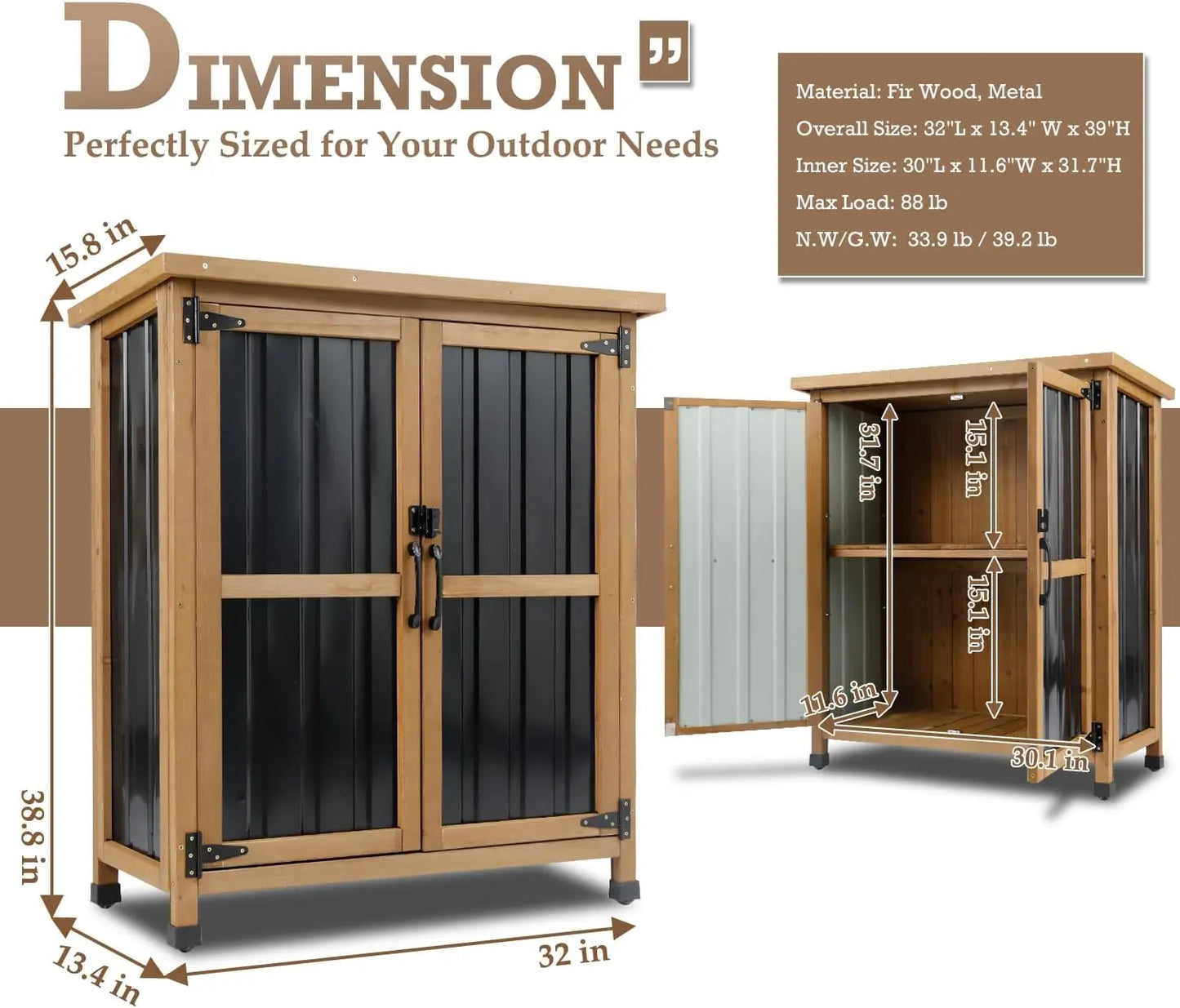 Petscosset Outdoor Storage Shed, Garden Storage Cabinet