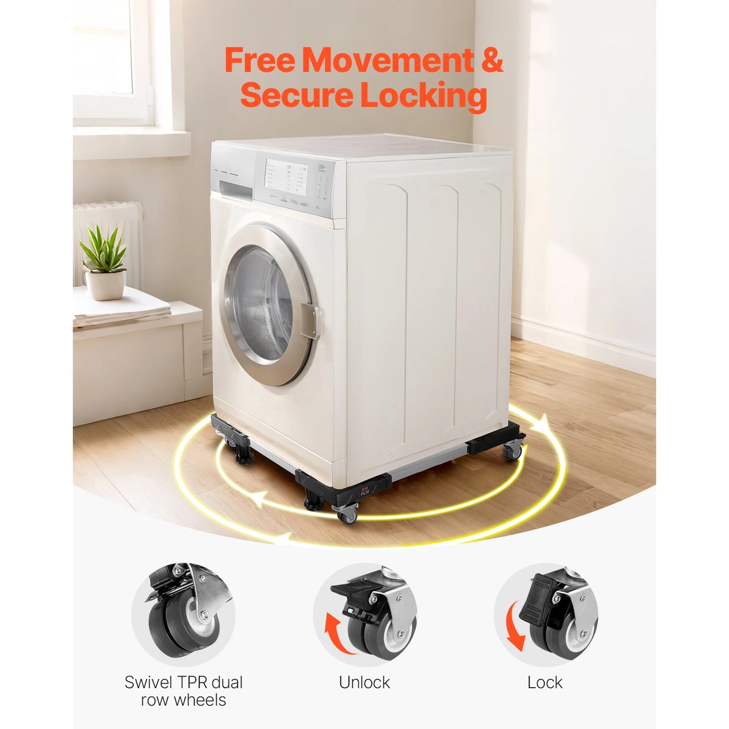 SucceBuy 1100 lbs Furniture Mover Dolly Fridge Stand with 8 Locking Twin Wheels 27.5 -35.4in Adjustable Mobile Base for Washer