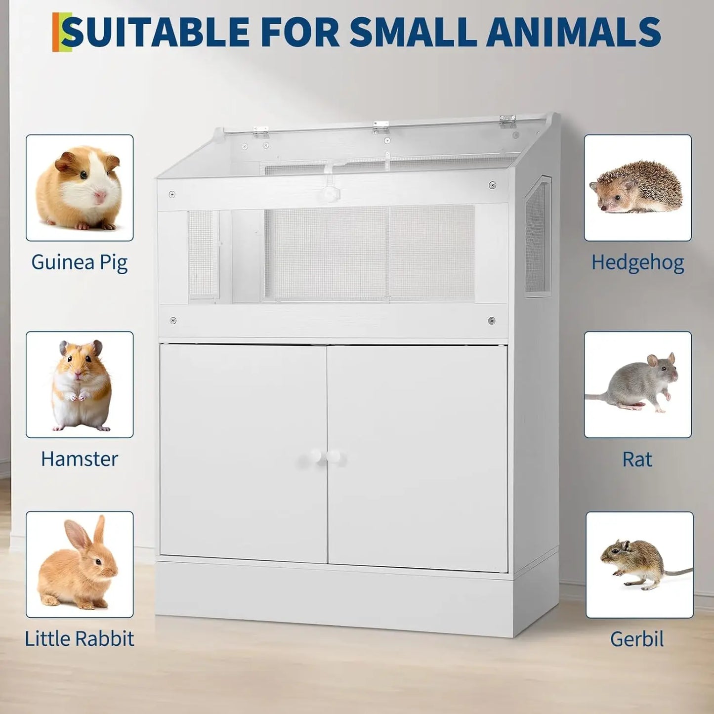 Large Acrylic Small Animal Cage With Storage Cabinet Pet Habitat For Hamster Guinea Pig Rat Hedgehog Easy Clean & Ventilated