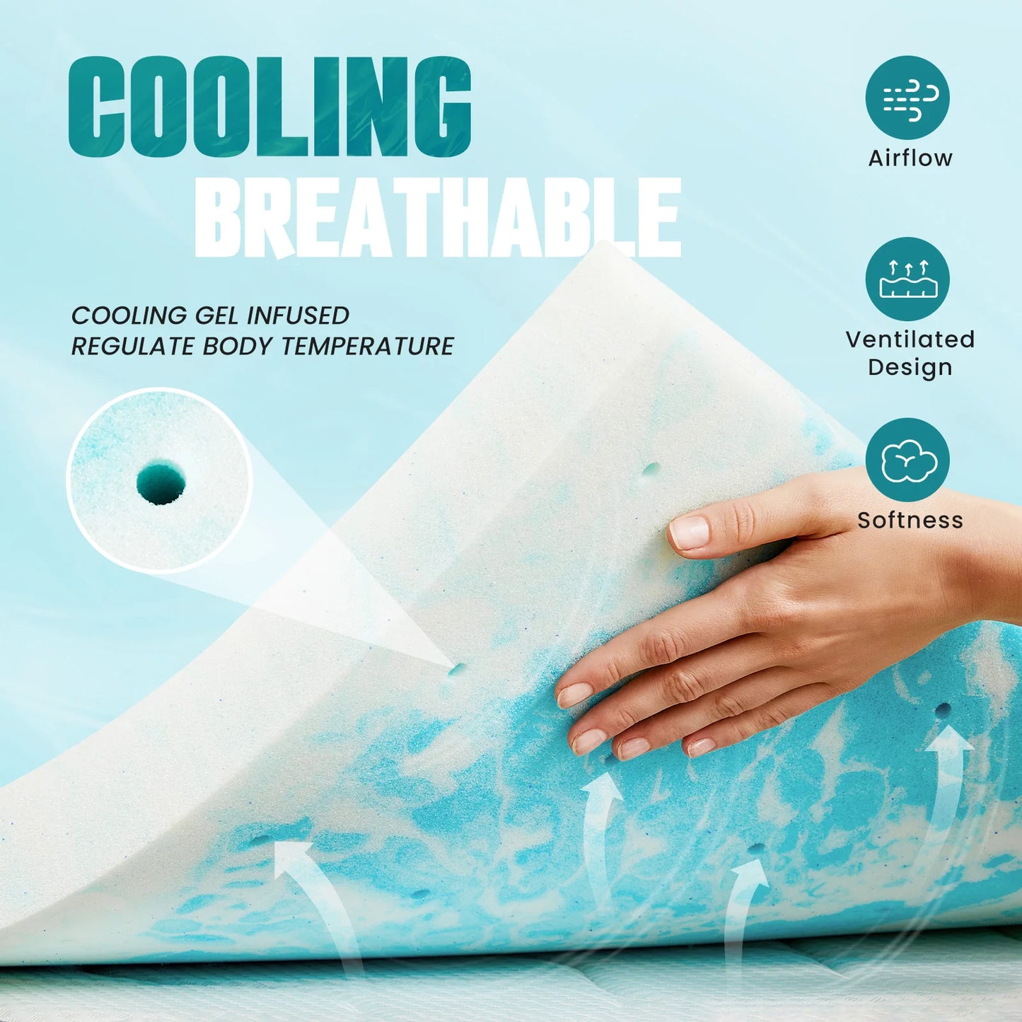 MCQ 4 Inch Memory Foam Soft Bed Mattress Full Size Gel Breathable Cooling Mattress Soft Bed Topper Home Bedroom Furniture