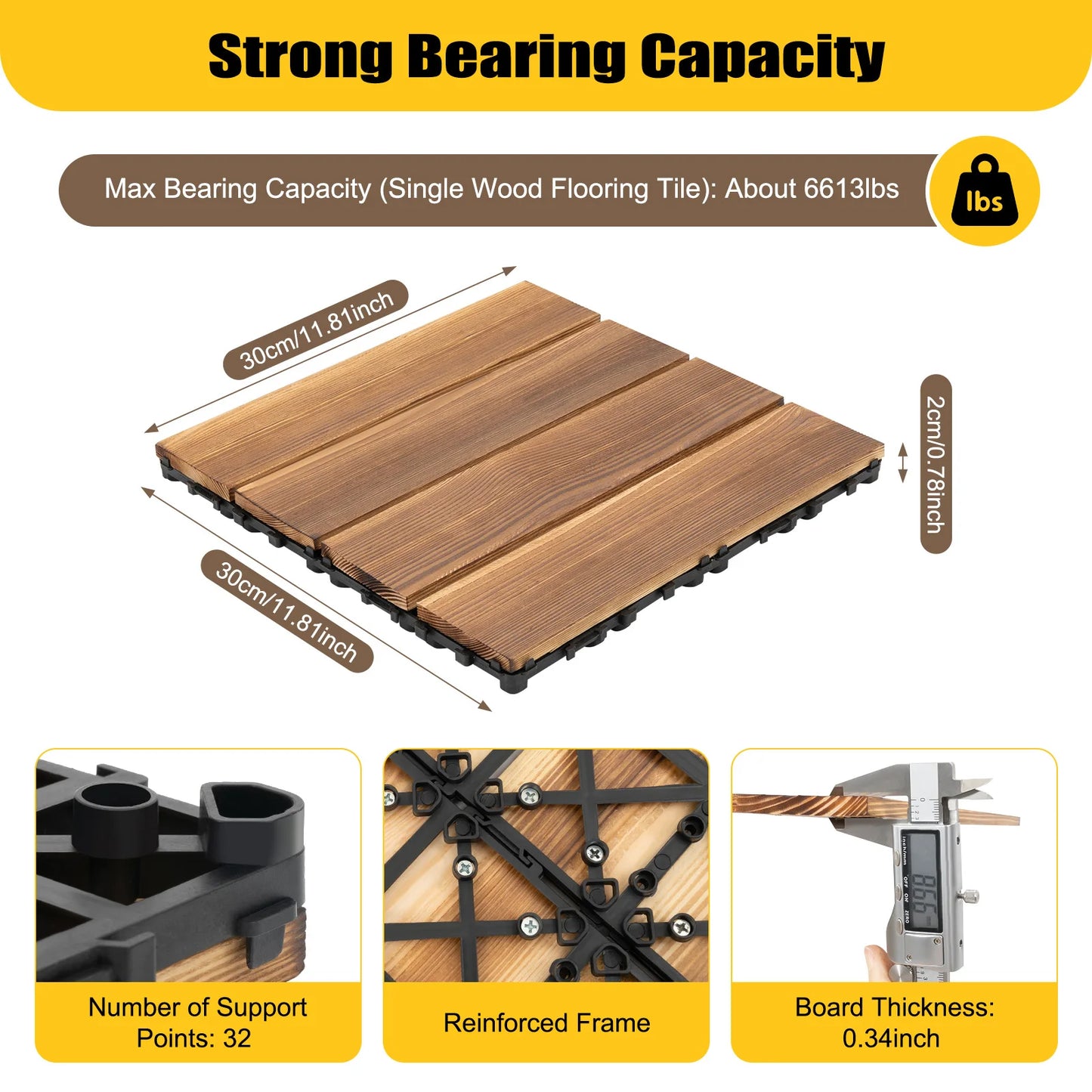 36PCS Patio Deck Tiles 12*12in Wood Floor Tiles DIY Interlocking Flooring Tiles for Indoor Outdoor Balcony Garden Bathroom
