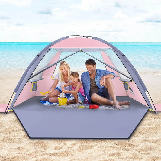 Beach Tent Sun Shelter for 3/4/5/6/7/8 Person, Portable UPF 50+ UV Protection Beach Shade Canopy for