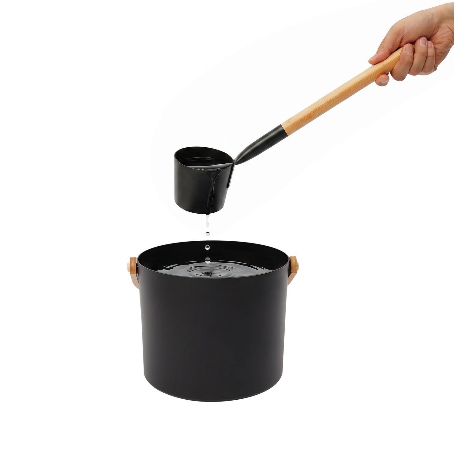 Black Sauna Bucket and Ladle Set, Large Aluminum Sauna Bucket With Long Handle Spoon, Sauna Accessories Set