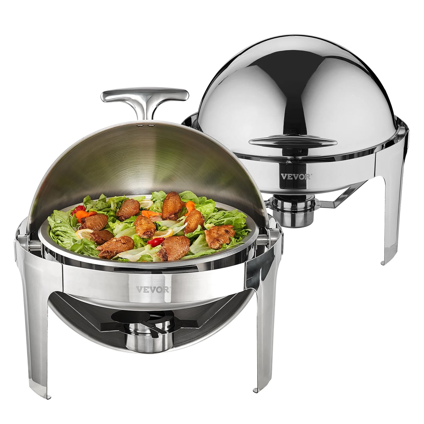 SucceBuy Roll Top Chafing Dish Buffet Set 6 Qt 2 Pack Stainless Steel Chafer with 2 Full Size Pans Round Catering Warmer Server