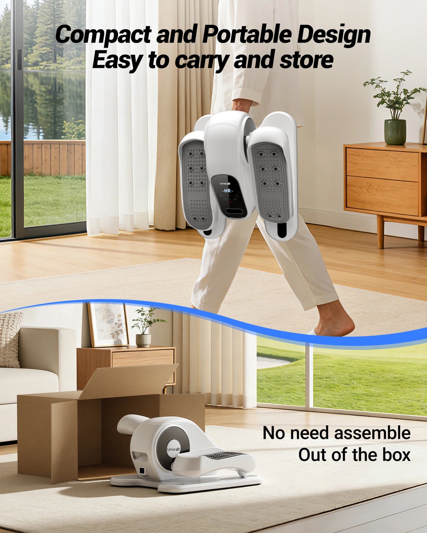UMAY Compact Under-Desk Electric Elliptical Machine 12 Speed Forward Reverse Remote Control Auto Manual Modes for Home Office
