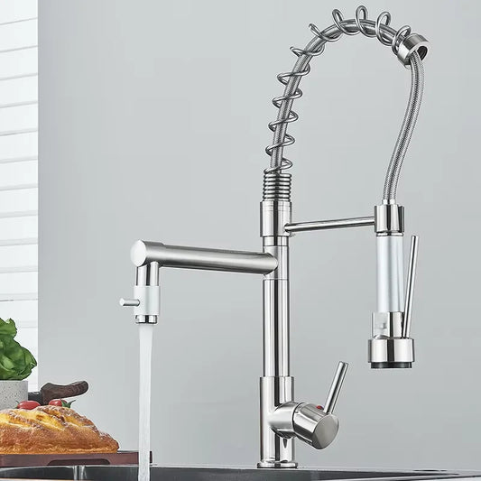 Shinesia Brushed Nickel Kitchen Faucet Deck Mounted Mixer Tap 360 Rotation Stream Sprayer Nozzle Kitchen Sink Hot Cold Taps