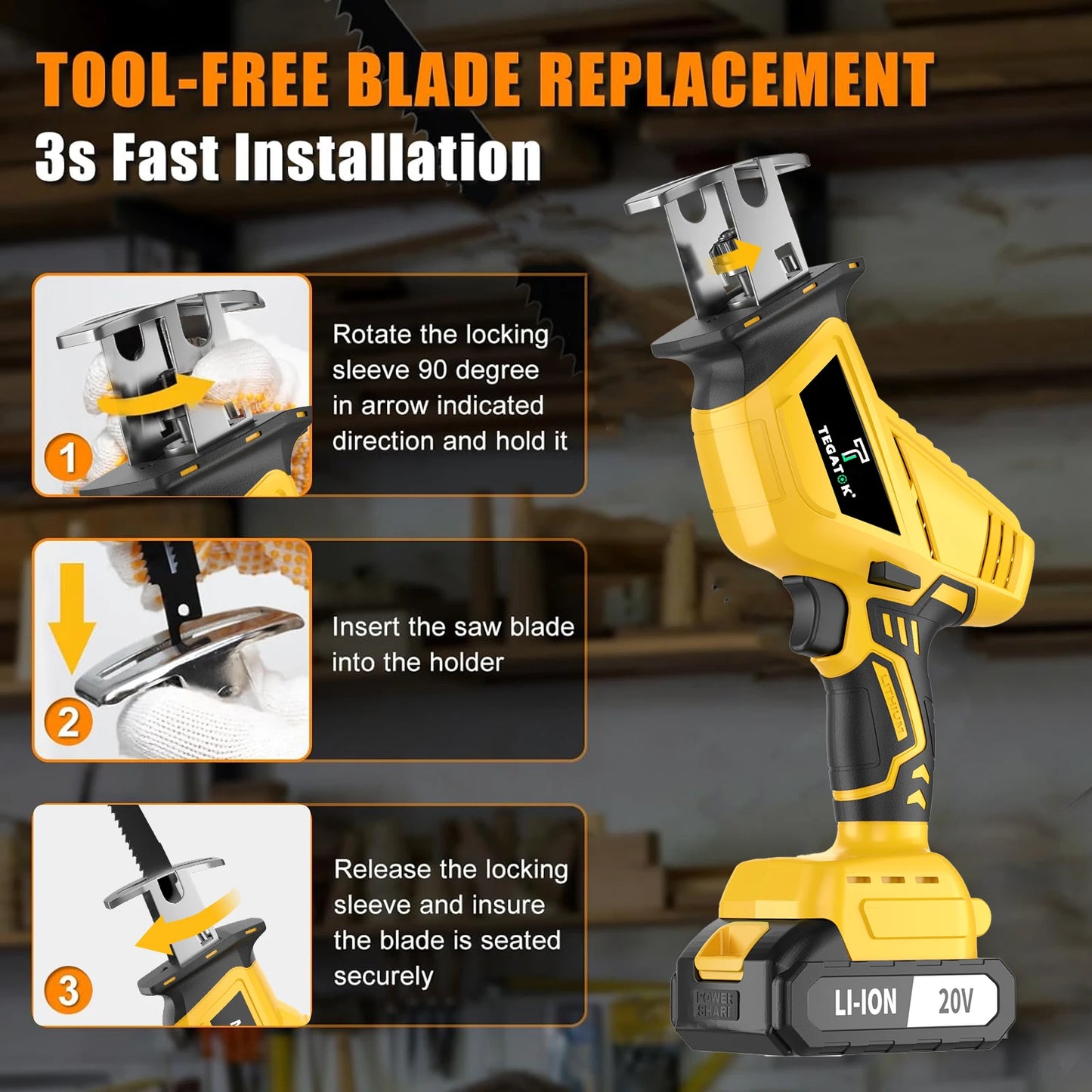 Cordless Reciprocating Saw Horse Knife Saw Cutting Tool Home DIY Wooden Metal PVC Pipe Cutting Tool 20V with Battery