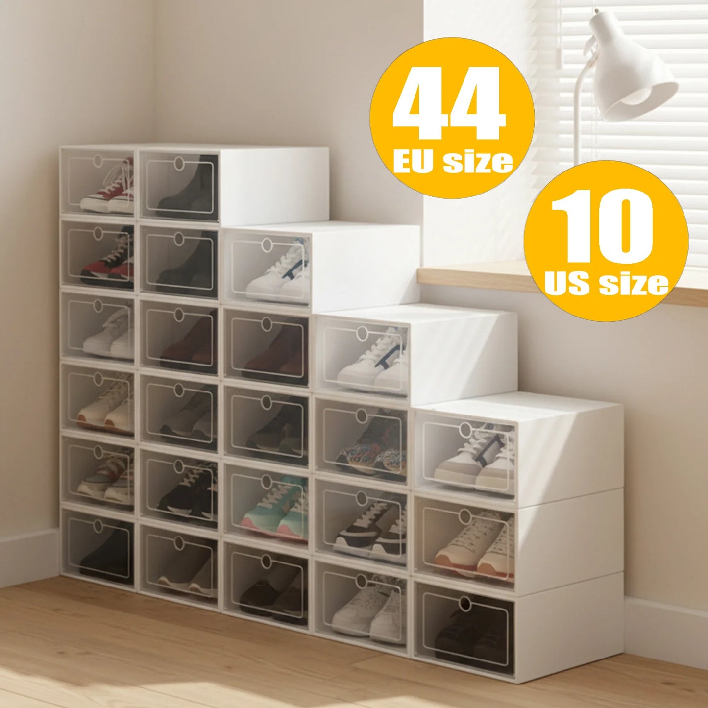 24pcs/set Transparent Plastic Shoe Case Large Thickened Shoe Box Stackable Organizer Drawer Shoe Rack White